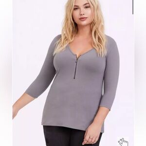 Torrid Gray Zip Fronts Long Sleeve Foxy Top 4x